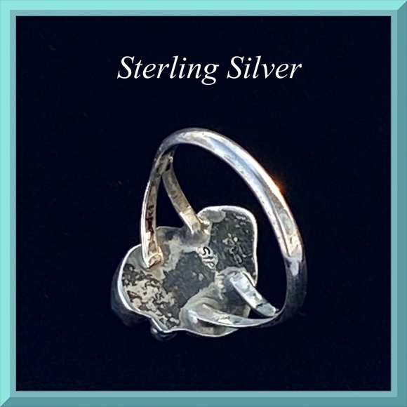 OLD Unsigned Navajo Turquoise Coral Sterling Silver Ring - Picture 5 of 8